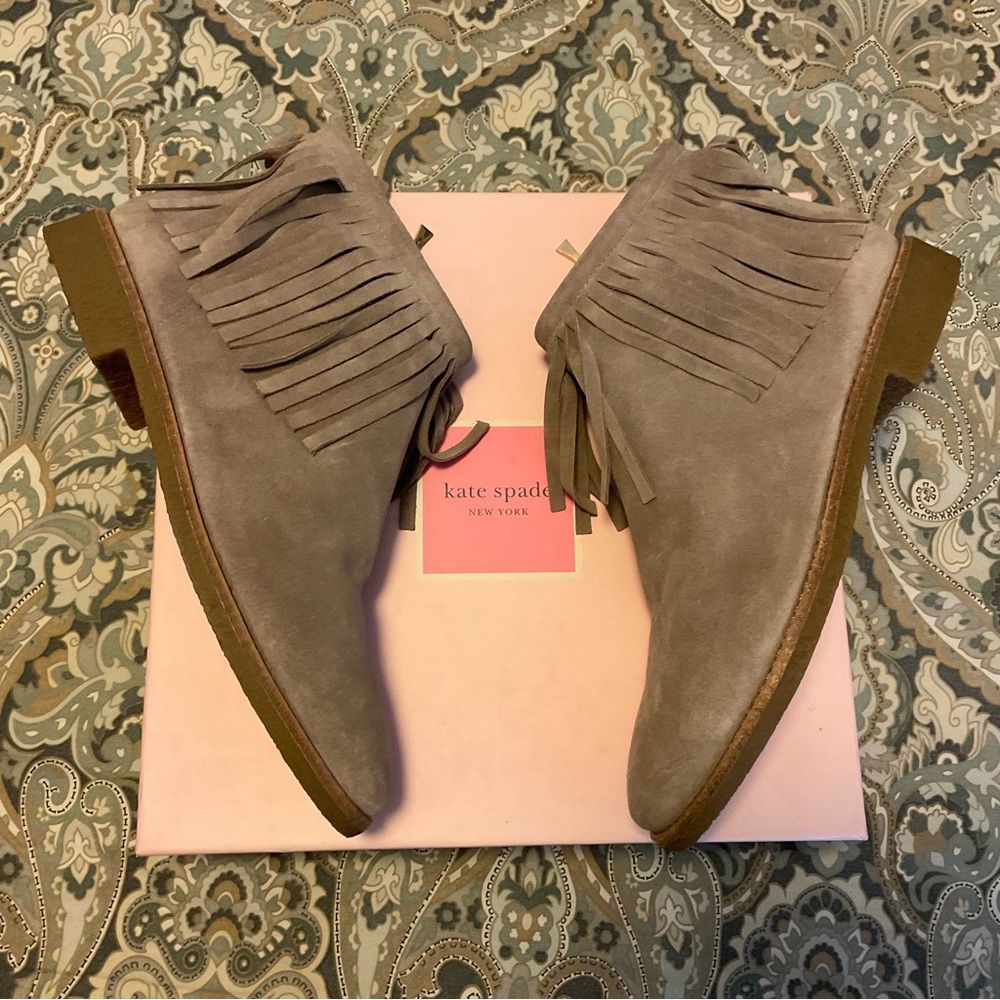 New Kate Spade Betsie Fringe Suede Booties Women’s Sz 11 M